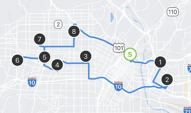 Optimized delivery route on map